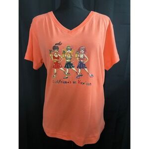 L.A.T. Women's Orange Sparkle Tee "Girlfriends on Vacation" Size L‎ Funny